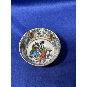 Vintage Small Porcelain Gisha and Flowers Saki Cup
